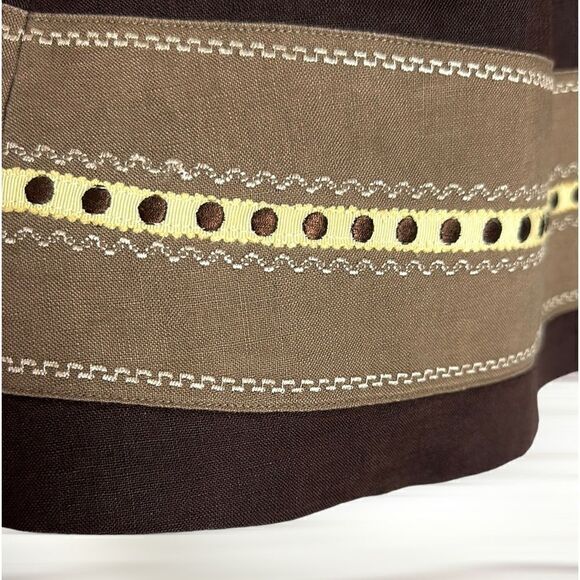 TALBOTS Vintage A-Line Chocolate Brown Linen Embroidered Knee Length Skirt US 8 - Picture 4 of 11